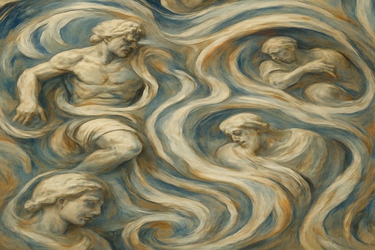 Ilustración abstracta de Miguel Ángel, con mármol y tonos dorados