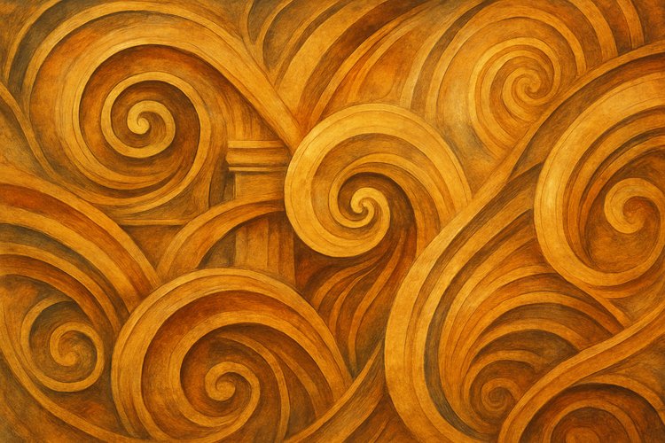 Diseño abstracto con espirales inspirado en el arte romano, para ilustrar el itinerario de Roma en 5 días